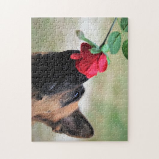 Deutscher Hirte mit Rote Rose Puzzle (Vertikal)