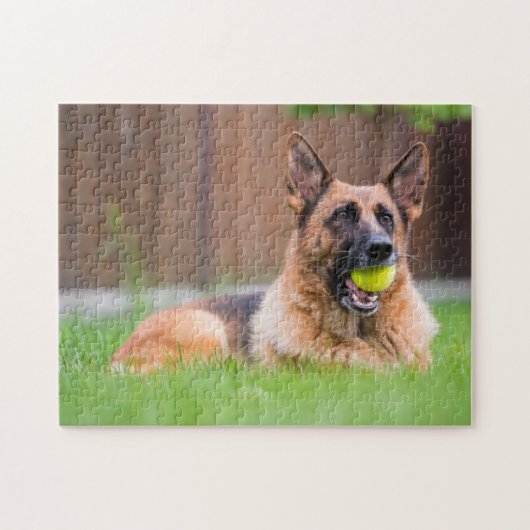 Deutscher Hirte mit Tennisball Puzzle (Horizontal)