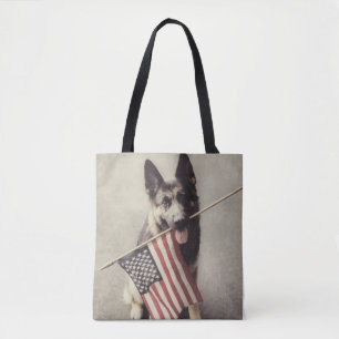Deutscher Hirte mit US-Flagge Tasche