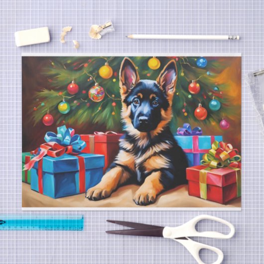 Deutscher Hirte mit Weihnachtsbaum und Geschenken Seidenpapier (Handwerk)