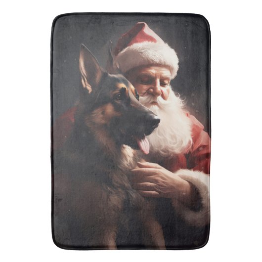 Deutscher Hirte mit Weihnachtsmann Weihnachten Badematte (Vorderseite Vertikal)