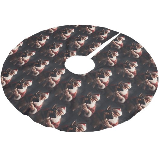 Deutscher Hirte mit Weihnachtsmann Weihnachten Polyester Weihnachtsbaumdecke (Schrägansicht)