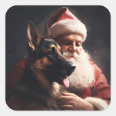 Deutscher Hirte mit Weihnachtsmann Weihnachten Quadratischer Aufkleber (Vorderseite)