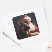 Deutscher Hirte mit Weihnachtsmann Weihnachten Quadratischer Aufkleber (Umschlag)