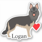 Deutscher Hirte Personalisierter Name Niedlich Dun Aufkleber (Vorderseite)