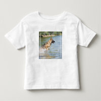 Deutscher Hirte springt ins Wasser