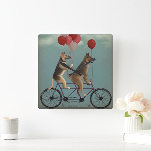 Deutscher Hirte Tandem Quadratische Wanduhr (Zuhause)