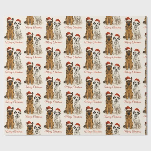 Deutscher Hirte und Dalmatiner mit Weihnachtsmannm Geschenkpapier (Flach)