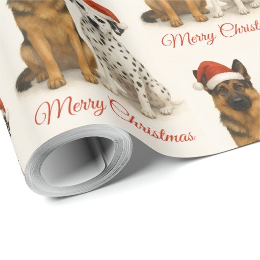 Deutscher Hirte und Dalmatiner mit Weihnachtsmannm Geschenkpapier (Rolleneckpunkt)