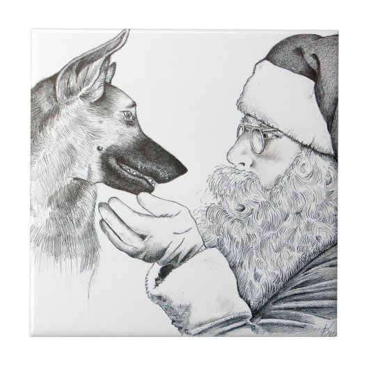 Deutscher Hirte und Weihnachtsmann Fliese (Vorderseite)