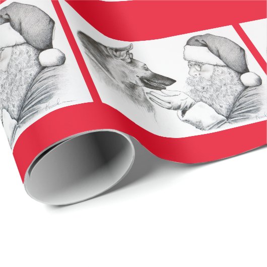Deutscher Hirte und Weihnachtsmann Geschenkpapier (Rolleneckpunkt)