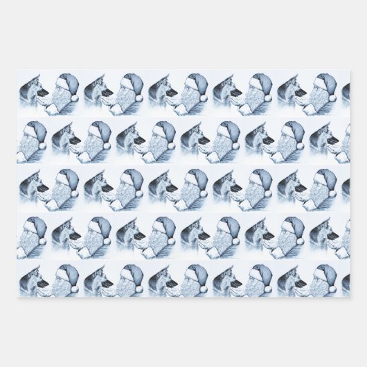 Deutscher Hirte und Weihnachtsmann Geschenkpapier Set (Vorderseite)