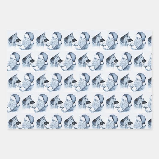 Deutscher Hirte und Weihnachtsmann Geschenkpapier Set (Vorderseite)