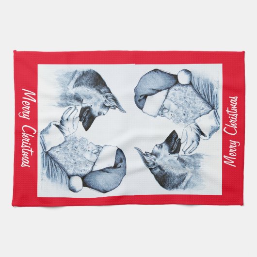 Deutscher Hirte und Weihnachtsmann Geschirrtuch (Horizontal)