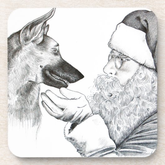 Deutscher Hirte und Weihnachtsmann Untersetzer (Vorderseite)
