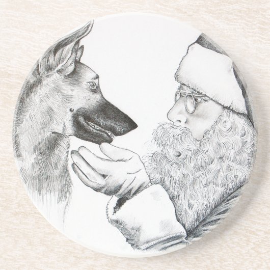 Deutscher Hirte und Weihnachtsmann Untersetzer (Vorne)