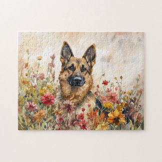 Deutscher Hirte unter dynamischen Wildblumen Puzzle