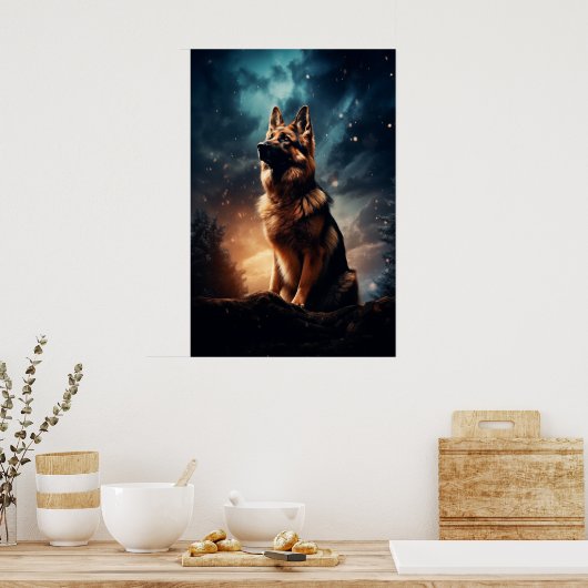 Deutscher Hirte unter Sturmy Sky Poster (Küche)