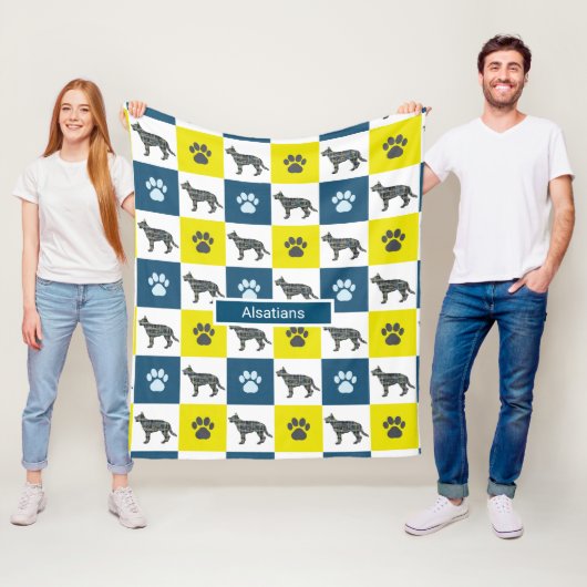 Deutscher Hirtenhund & Paw Print Yellow Grid Fleecedecke (Beispiel)