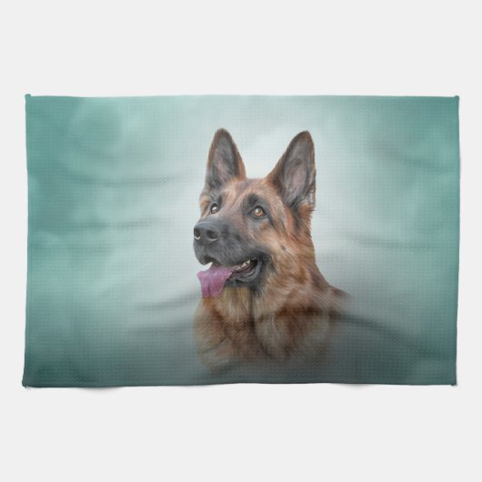 Deutscher Hirtenhund Zeichnend Geschirrtuch (Horizontal)