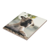 Deutscher Hirtenwelpe über Lecke Fliese (Seite)