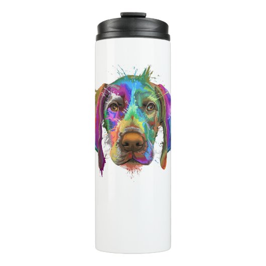 Deutscher Kurzgepeitscher Hundegesicht Bunter Pop  Thermosbecher (Vorderseite)