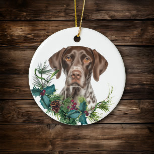 Deutscher Kurzläufer Hund Holly Wreath Keramik Ornament