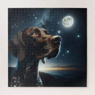 Deutscher Kurzläufer Hund Nachts Sky Moon Puzzle