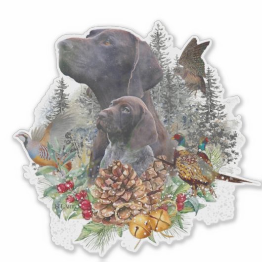 Deutscher Kurzzeiger im Winter Aufkleber (Vorderseite)