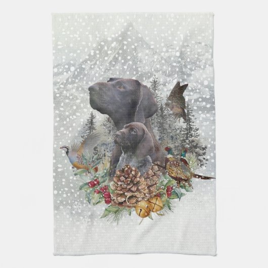 Deutscher Kurzzeiger im Winter Geschirrtuch (Vertikal)