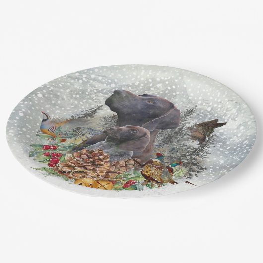 Deutscher Kurzzeiger im Winter Pappteller (Schrägansicht)