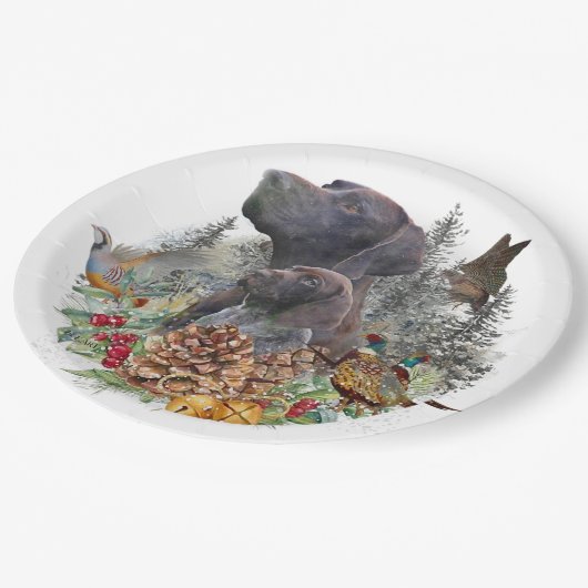 Deutscher Kurzzeiger im Winter Pappteller (Schrägansicht)