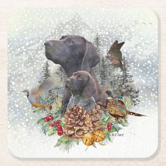 Deutscher Kurzzeiger im Winter Rechteckiger Pappuntersetzer (Vorderseite)