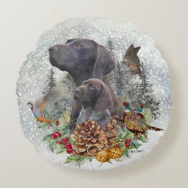 Deutscher Kurzzeiger im Winter Rundes Kissen