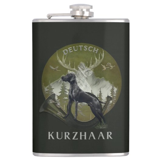 Deutscher Kurzzeiger , Jagdlogo Flachmann (Vorderseite)