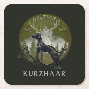 Deutscher Kurzzeiger , Jagdlogo Rechteckiger Pappuntersetzer