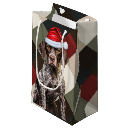 Deutscher Kurzzeitpointer Holiday Kariert Weihnach Kleine Geschenktüte (Vorderseite Schrägansicht)