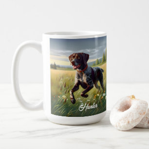 Deutscher Kurzzeitpointer läuft Kaffeetasse