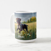 Deutscher Kurzzeitpointer läuft Kaffeetasse (Vorderseite Links)