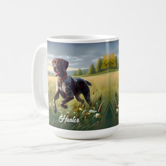 Deutscher Kurzzeitpointer läuft Kaffeetasse (Vorderseite Links)