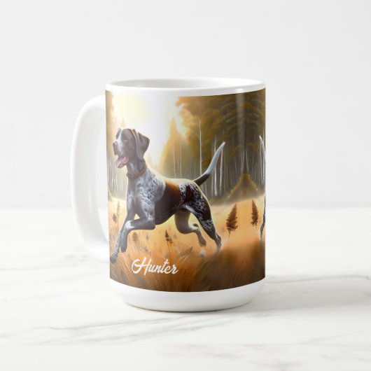 Deutscher Kurzzeitpointer läuft Kaffeetasse (Vorderseite Links)