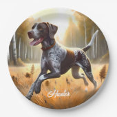 Deutscher Kurzzeitpointer läuft Pappteller (Vorderseite)