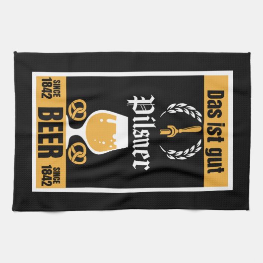 Deutscher Pilsner Beer und Wurst Geschirrtuch (Horizontal)