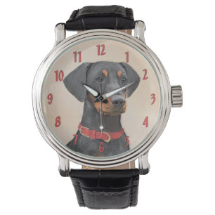Deutscher Pinscher Malerei Originale Tierkunst Armbanduhr