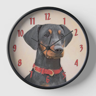 Deutscher Pinscher Malerei Originale Tierkunst Uhr