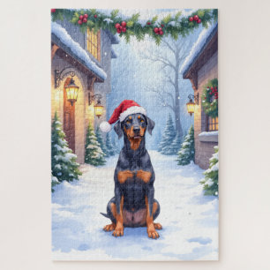 Deutscher Pinscher Schneehafter Innenhof Weihnacht Puzzle