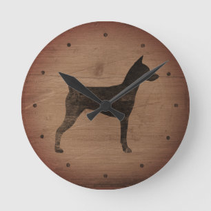 Deutscher Pinscher Silhouette im rustikalen Stil Runde Wanduhr