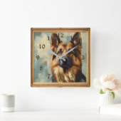 Deutscher Schäfer-Gemäldeansatz Quadratische Wanduhr (Zuhause)