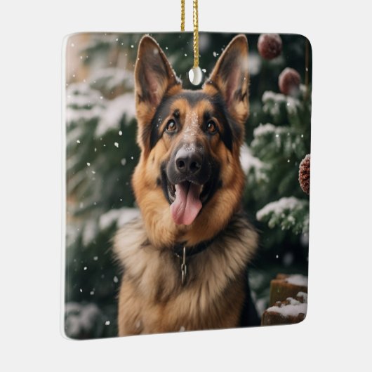 Deutscher Schäfer im Schnee Keramikornament (Rechts)