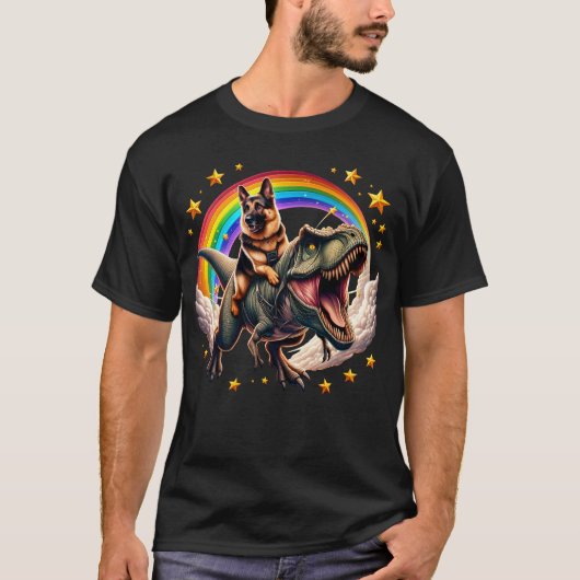 Deutscher Schäferfahrer Dinosaur Rainbow Lover T-Shirt (Vorderseite)